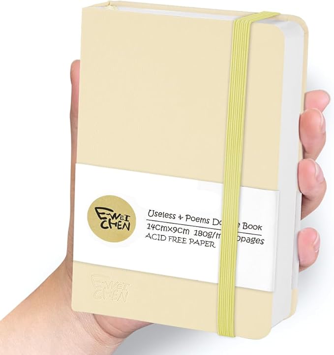 Mix Media Pad,3.5"x5.5" Small Hardcover Leather Art Sketchbook,60 Sheets(112lb/180gsm) Heavyweight Acid Free Artistic Painting Drawing Sketching Paper, Handy Pocket Journal Sketchbook.Beige