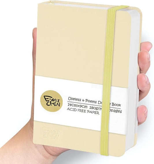 Mix Media Pad,3.5"x5.5" Small Hardcover Leather Art Sketchbook,60 Sheets(112lb/180gsm) Heavyweight Acid Free Artistic Painting Drawing Sketching Paper, Handy Pocket Journal Sketchbook.Beige