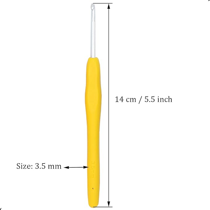 6Pcs 3.5mm Aluminum Soft Grip Rubber Ergonomic Handle Crochet Hook Knitting Needles US Size E (Size 4) for DIY Yarn Craft,Nice Gift for Women Adults Kids Children Beginners (Yellow)