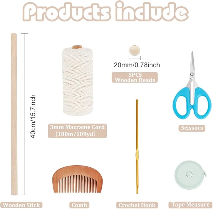 FREEBLOSS DIY Macrame Kit for Adults Beginners Bohemian Macrame Wall Hanging Ornament Creative Boho Macrame Wall Art Macrame Tapestry Gift for Mom Girls