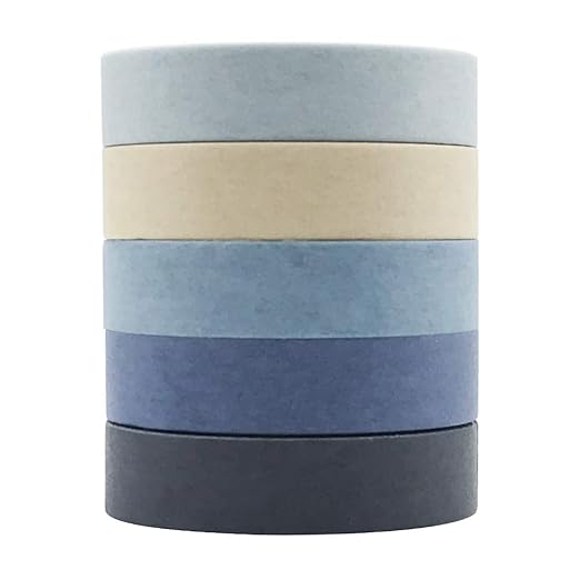 EnYan Solid Color Washi Tapes Set, 5 Rolls Basic Collection Decoration 10mm Wide Japanese Masking Decorative Tapes for Bullet Journal Planners DIY Crafts Arts Scrapbooking Adhesive