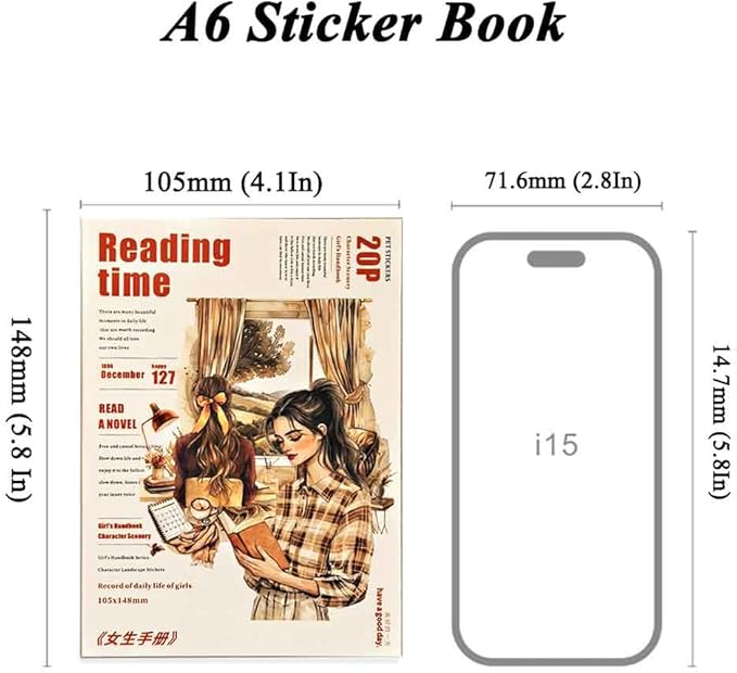 20 Sheets Reading Time Ephemera Sticker Book for Journaling Supplies, Aesthetic Fashion Girl Sticker for Scrapbook Kit Junk Journal, Pre-Cut PET Stickers for Bujo Planner Arts Craft