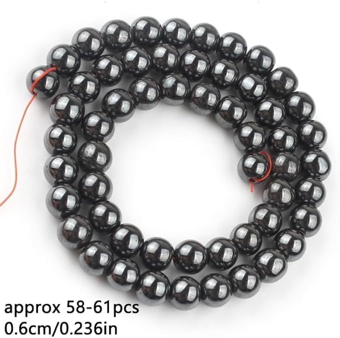 Stone Beads, 60pcs Black Hematite, 6mm Round Loose Beads for Jewelry Making, Bracelets, with Bag, String & Card