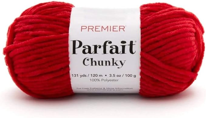 Premier Yarns Parfait Chunky Chenille Yarn 3.5 Oz Super Bulky Weight 3 Pack Bundle with Bella's Stitch Place Holders (Cardinal)