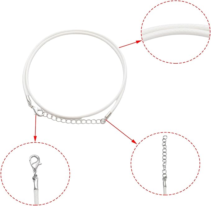 10 Pcs 2.0mm Leather Necklace Cords with Clasp,Waxed Cords,Necklace Ropes for Pendants and Jewelry Making(White)