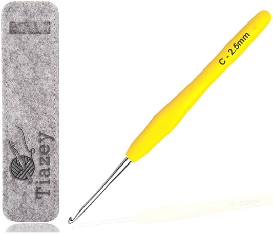 2.5 mm Crochet Hook, Ergonomic Handle Arthritic Crochet Hook,Smooth Extra Long  Knitting Needles for Beginner Crocheting Yarn (2.5 mm)