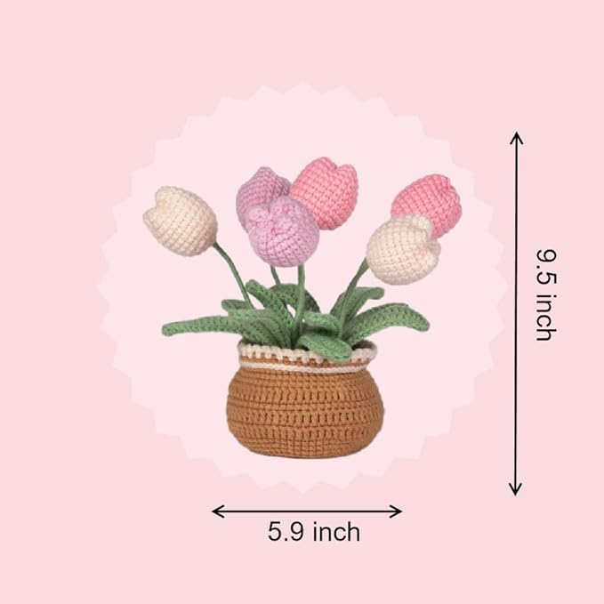 Pink Tulip Crochet Kit – Romantic Spring Home Decor & Mothers Day Gift | Beginner-Friendly DIY with Video Tutorial | Elegant Artificial Flower Plant