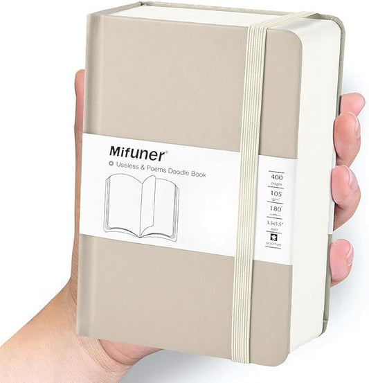 Mix Media Pad,3.5"x5.5" Small Hardcover Leather Art Sketchbook,105 GSM 200 Sheets/400 Pages Acid Free Artistic Painting Drawing Sketching Writing Paper, Handy Pocket Journal Notebook. Grey