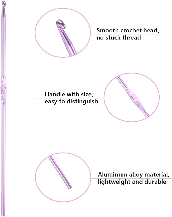 HEYLEAYAR 3MM Aluminum Crochet Hooks 14PCS,Crochet Needle US Size F(Size 4),Crochet Needles for Knitting Craft Yarn Contribute to Beginners