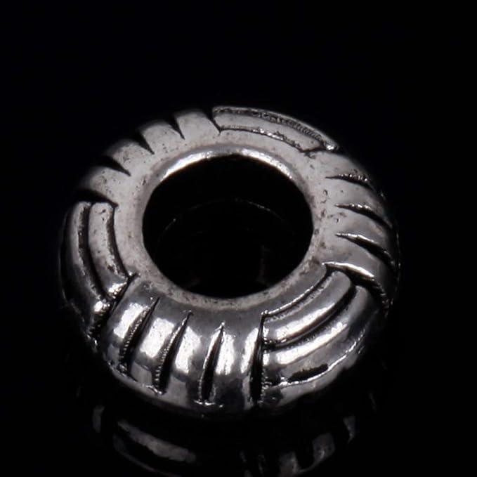RUBYCA 50pcs Tibetan Silver Tone Spacer Beads Fit European Charms Bracelet Striped Donut Design