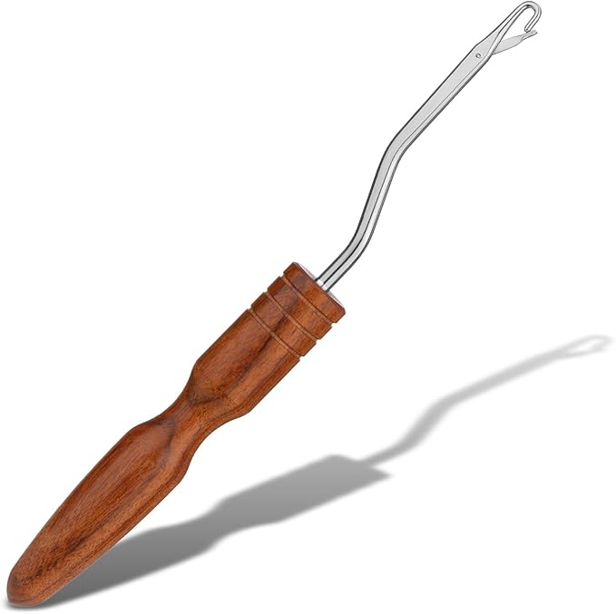 Giwrmu Latch Hook Tool, Wooden Bent Latch Hooks, Large Latch Hook Crochet Needle for Crochet Rug, Micro Braids, Hair Extension, Carpet Crafts