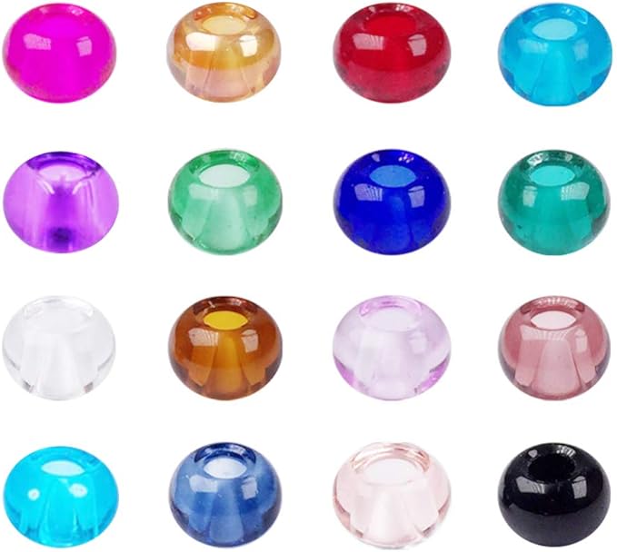 AIPRIDY 100Pcs 15x11mm Painting Murano Large Hole Glass Beads Mix Color with Silver Brass Cores European Charm fit Bracelet Necklace (No Core Lampwork Beads)