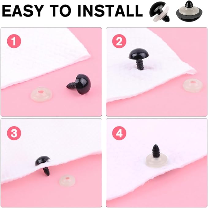 YUJUN 1100PCS Safety Eyes Noses for Crochet 5-16mm Black Plastic Safety Eyes with Washers Craft Doll Eyes Stuffed Animals Amigurumi Craft Doll DIY Accessories Making Teddy Bear
