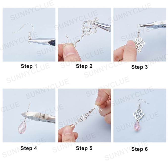 SUNNYCLUE 1 Box DIY 10 Pairs Red Beads Chandelier Dangle Earring Making Kit Flat Round Celtic Knot Flower Tree Snowflake Heart Component Links Teardrop Electroplate Glass Beads for Jewelry Beginners