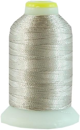 Threadart Metallic Thread | No. L3 - Platinum | 500 Meter Cones (550 Yards) | 25 Brilliant Shiny Colors | For Machine Embroidery