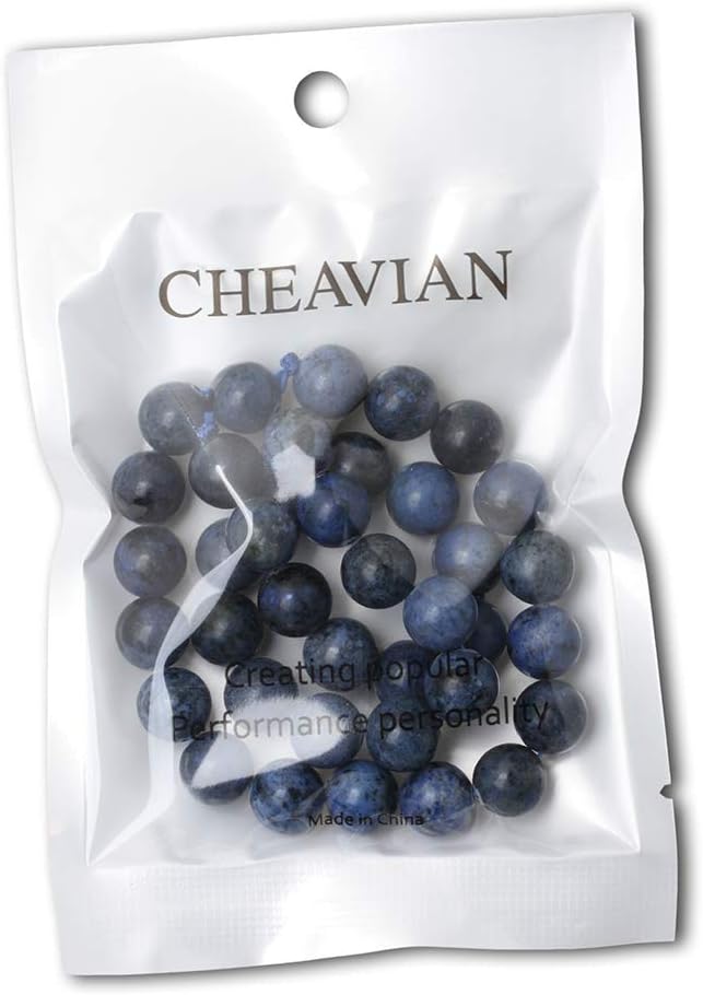 cheavian 35pcs 10mm natural dumortierite gemstone round loose stone beads for jewelry making crafts design 1 strand 15"