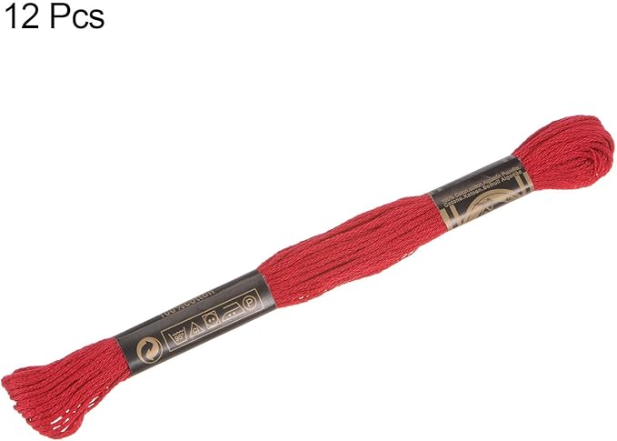 HARFINGTON 12 Skeins Embroidery Floss 8m Each Egyptian Long Fiber Cotton Cross Stitch Thread 26S/2x6 for Embroidery Projects Bracelet, Red