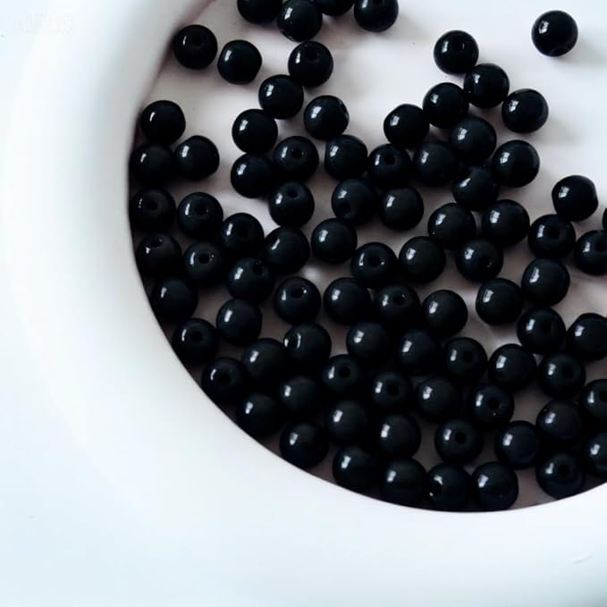 Jabrand 200pcs Black Beads, 6mm Porcelain Beads for Jewelry Making Round Ceramic Bead Unique Vintage Bead for Craft Beading Kit Bracelets DIY Decor