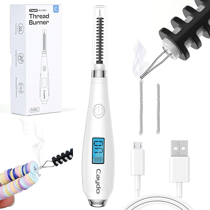 Caydo Thread Burner for Crochet, White USB Rechargeable Thread Zapper with LCD Display, Electrocautery Pen for Beading, Weaving, Sewing, Leather & Jewelry Making (White)