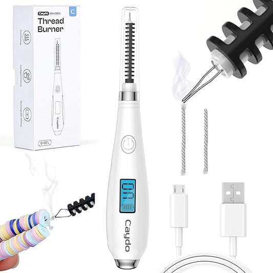 Caydo Thread Burner for Crochet, White USB Rechargeable Thread Zapper with LCD Display, Electrocautery Pen for Beading, Weaving, Sewing, Leather & Jewelry Making (White)