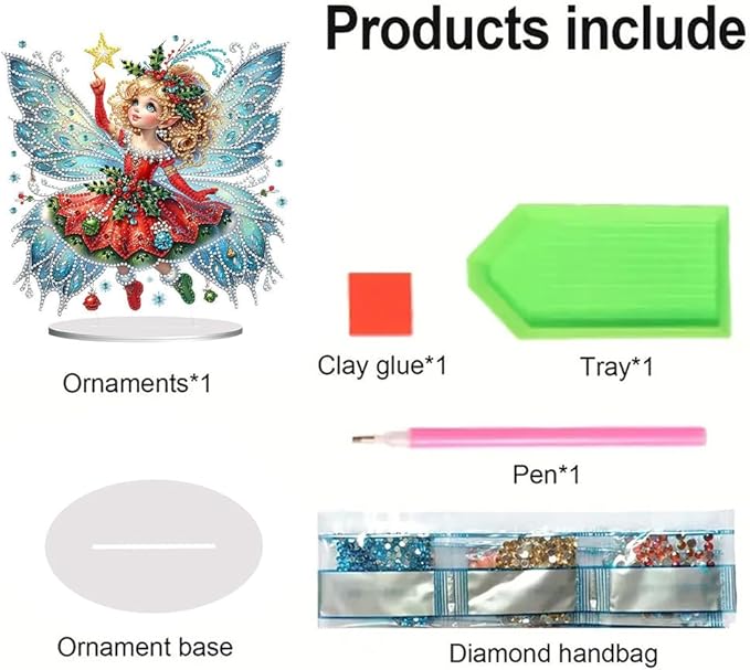 LAKEQUILL Christmas Diamond Art Painting Kits, Angel Girl Tabletop Ornament, Stand Up Diamond Art Desktop Kits for Home Office Decor, New Year Gift