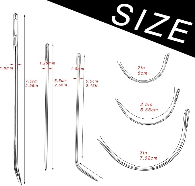 20 Pcs Leather Sewing Needles,Heavy Duty Sewing Needles Kit Include Curved Leather Needle,Sack Needle,Hand Sewing Needle,Leather Needles for Upholstery,Leather Craft,Carpet Canvas Repair