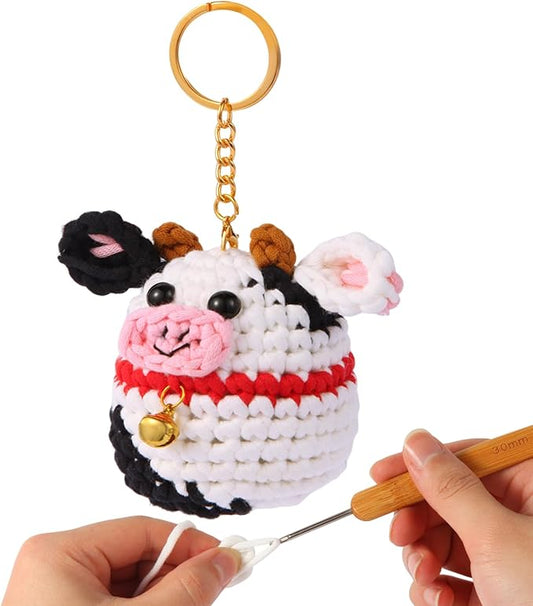 GougouStar Crochet Kit for Beginners, Animal Crochet Kits, Knitting Kit with Step-by-Step Video Tutorials and Crochet Accessories - Amigurumi Beginner Crochet Kit (Cow)