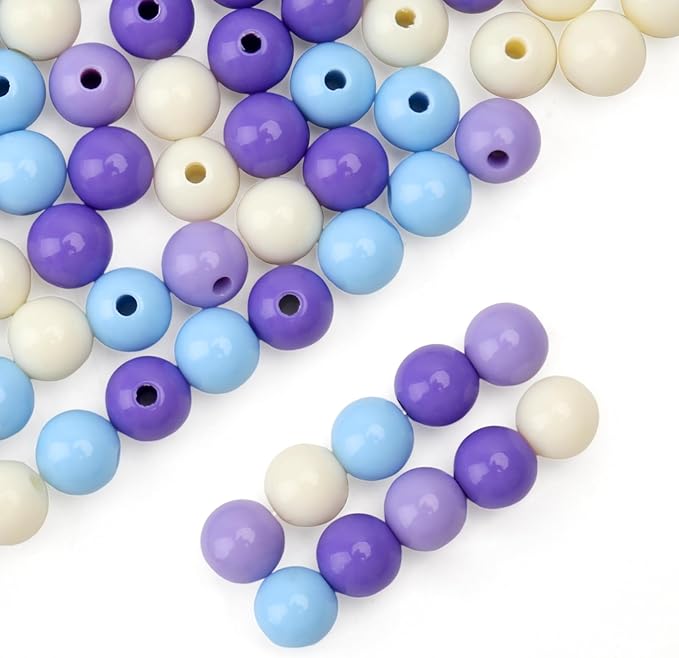 500pcs 8mm mixed color acrylic round beads, assorted plastic gumball bubble gum beads with hole pastel loose beads bulk for jewelry diy making crafting supplies (purple series)