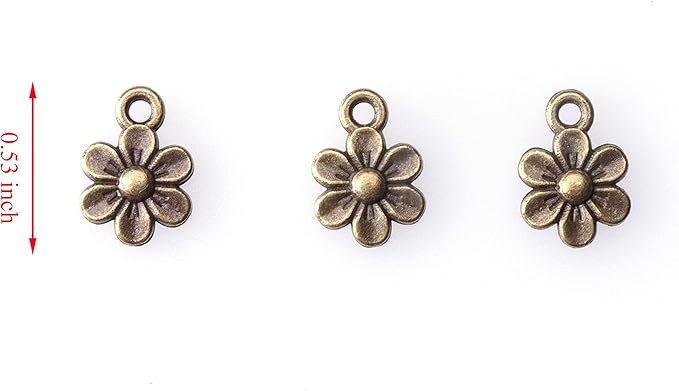 Ruwado 50 Pcs Little Flowers Charms Metal Vintage Cute Vintage Small Flower Pendants for Jewelry Making Kit Bracelet Necklace DIY Making Crafting Project Accessories Supplies (Bronze)