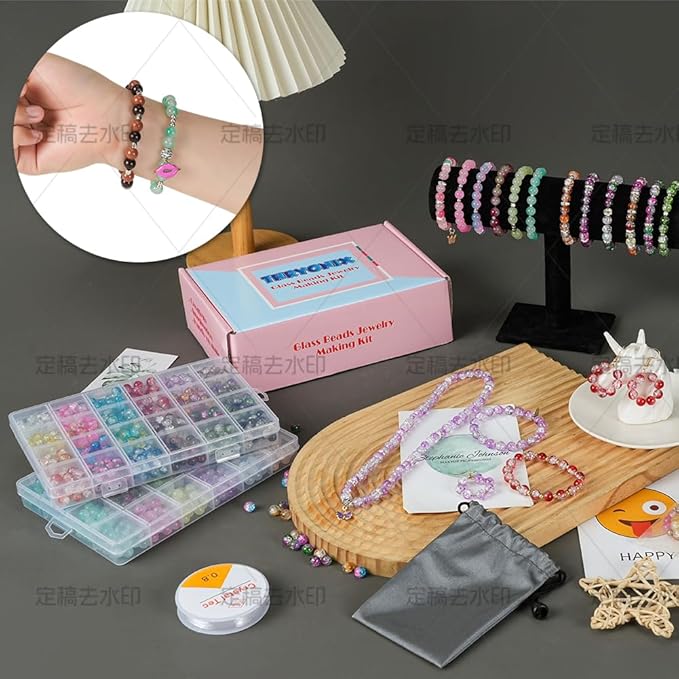 Glass Beads for Bracelet & Jewelry Making - 48 Colors, 1300 PCS+, 8mm Round Crystal Beads for DIY Art, Gifts,Decoration, Beading Projects & Crafts