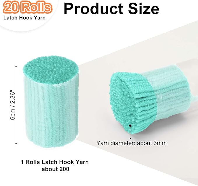 PATIKIL 20 Rolls Latch Hook Yarn, Latch Hook Kit Precut Rugs Yarn Making Crochet Bundles for Rug Adults Beginners Tapestry DIY Craft,Cyan Green