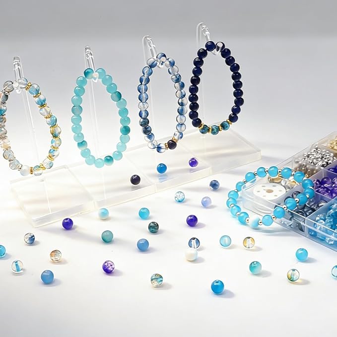 DIPSEOI 8mm Glass Beads for Bracelet Kit - 900 Pcs Jewelry Making Kits Bead DIY with Spacer Charms (Blue Series)