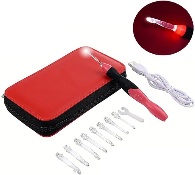 9 Sizes Crochet Hook Set: Interchangeable Crochet Hooks with Light - Light Up Crochet Hooks for Stitch & Row Counter, DIY Craft Supplies,Yarn Crochet Kit for Beginners (2.5mm to 6.5mm Heads)