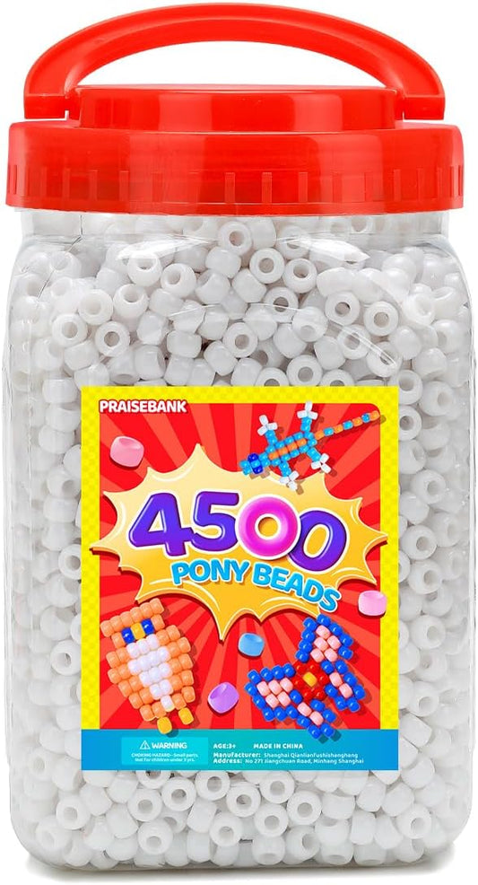 praisebank pony beads, 4500pcs 6x9mm, wholesale beads, bracelets jewelry making, arts & crafts(white)