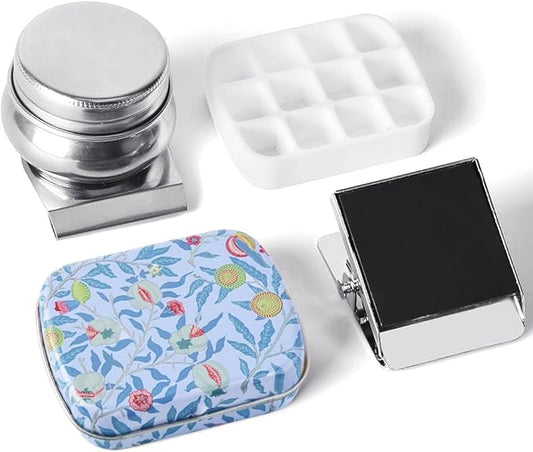 Portable Mini Tin Box 12-Well Empty Watercolor Palette Paint Mixing Tray is a Small Storage Travel Kit with Magnetic Clip and Oil Pot,Making it Perfect for Outdoor Sketching and DIY Painting.Fruit
