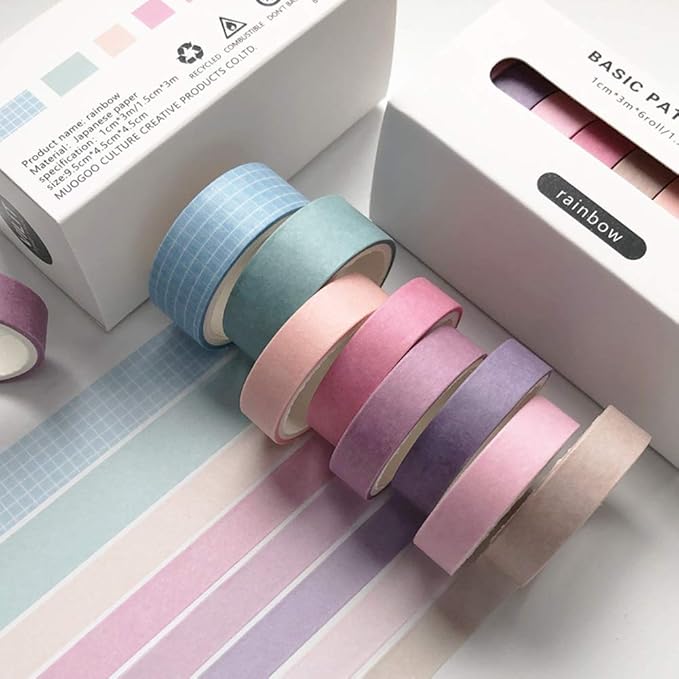 ZDOLAKIDS 8 Rolls Washi Tape Set Basic Solid Candy Color Fresh Style Adhesive DIY Masking Tapes for Scrapbooking Personal Journaing Planner DIY Art Craft Cards Envelope Diary Album