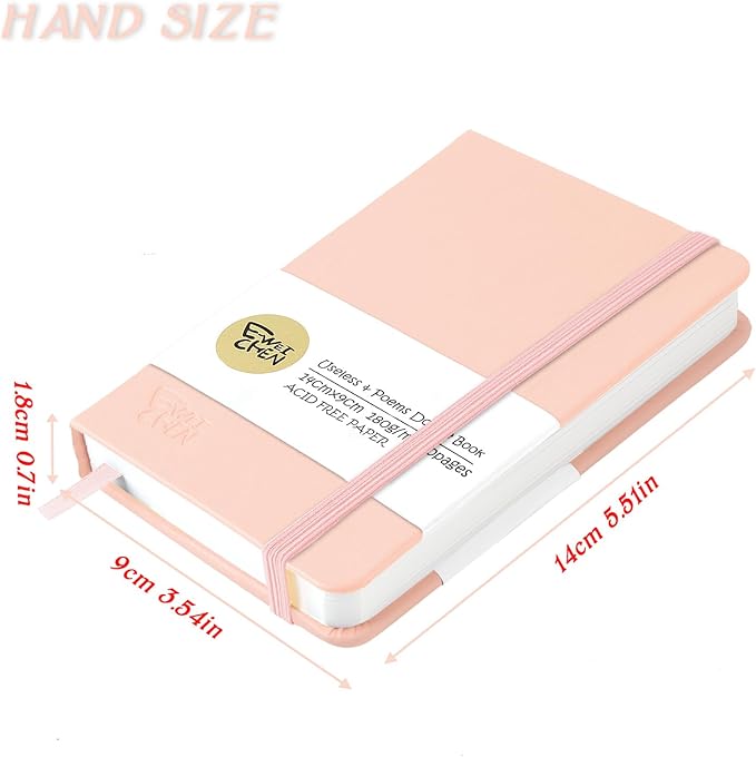 Mix Media Pad,3.5"x5.5" Small Hardcover Leather Art Sketchbook,60 Sheets(112lb/180gsm) Heavyweight Acid Free Artistic Painting Drawing Sketching Paper, Handy Pocket Journal Sketchbook.Pink