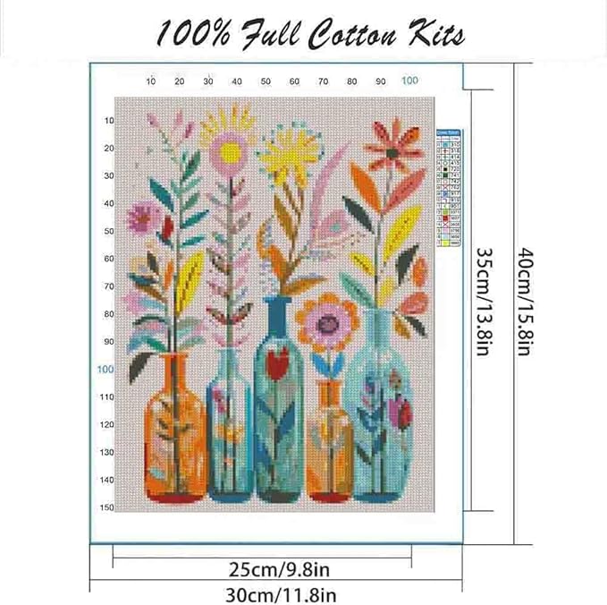 stamped cross stitch kits for adults beginner,flower counted cross stitch kits printed stitching cute patterns dimensions needlepoint art crafts embroidery kits for adults beginners (15.7x11.8 inch)