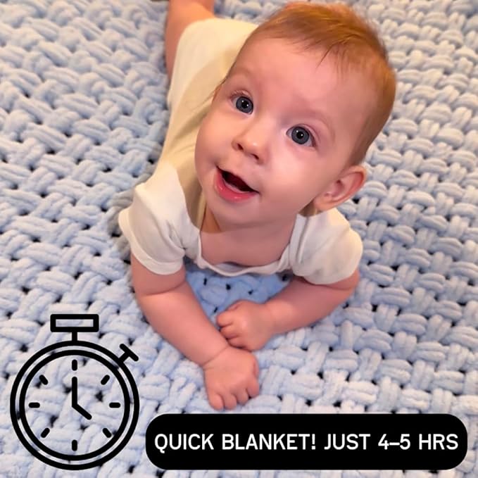 Beginner Craft Kit – Easy Loop Yarn Baby Blanket Kit for Adults & Kids, DIY Arm Knitting Kit with Soft Chenille Yarn, Perfect Handmade Gift (Milky)