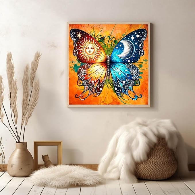 Meothan Diamond Painting Kits for Adults Beginners - Butterfly Sun Moon Diamond Art Kits for Adults, Full Drill DIY 5D Diamond Gem Art Dots Painting Crafts Kits for Home Wall Decor 12x12in