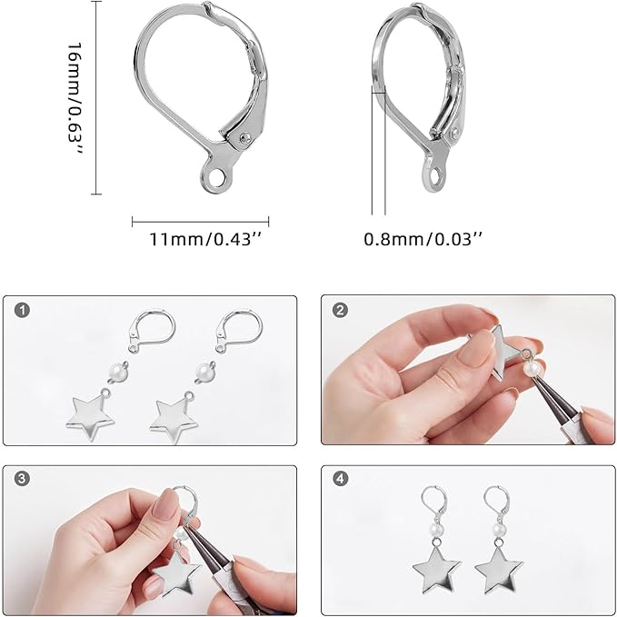 tmmate 100pcs silver filled leverback earring hooks, hypoallergenic french dangle ear wire findings for diy jewelry making (silver)