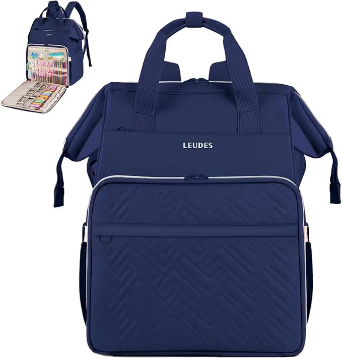 Leudes Knitting Bag Backpack, Yarn Storage Organizer Large Crochet Bag Tote Christmas Gift Yarn Holder Case for Carrying Projects, Knitting Needles (Upgraded Navy Blue)