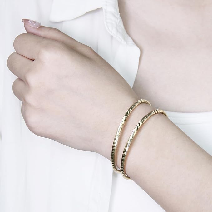 Exway 10 Pcs Elastic charm Bracelet chain Stainless Steel Cable Wire Twisted Cuff Bangle Bracelet Gold charm Bracelets Kit for Crafts DIY Women Jewelry Making