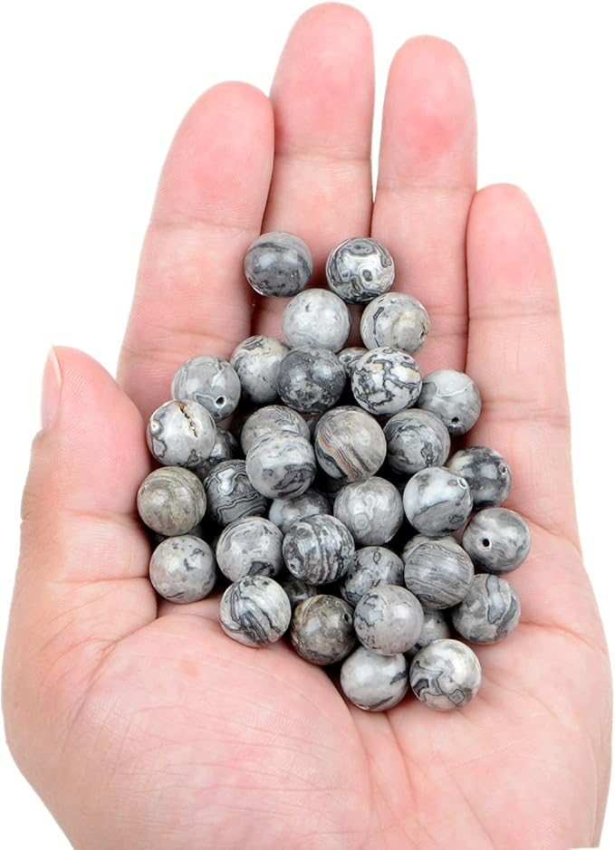 bymitel 90pcs natural crystal beads stone gemstone round energy healing loose beads with stretch cord for jewelry making bracelets anklets (map jasper, 10mm 90pcs)