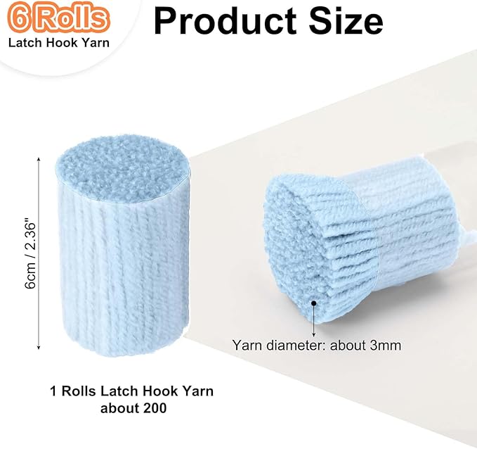 PATIKIL 6 Rolls Latch Hook Yarn, Latch Hook Kit Yarn Precut Hook Rugs Making Crochet Bundles for Latch Hook Rug Adults Beginners Tapestry DIY Craft, Light Blue