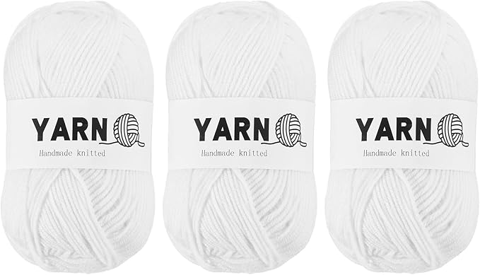 3Pcs Pale White Acrylic Yarn 400 Yard 4 Ply Soft Crochet Yarns Sport Weight Yarn,[for DIY Crocheting Knitting Craft Blankets Hats]-150g
