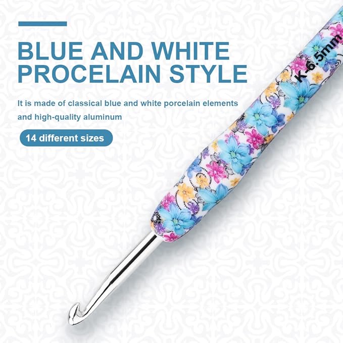 BCMRUN Crochet Hooks Set,14 Size 2.25mm(B)-10mm(N) Extra Long Crochet Needles Ergonomic Handle Smooth Hooks Knitting Needles Kit, DIY Knit Needles Weave Yarn Set, Christmas Crochet Gift (Blue)