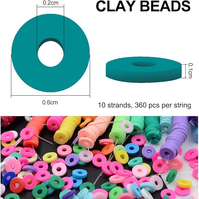 MIIIM 3600 PCS 10 Strands Polymer Clay Beads for Jewelry Making, Vinyl Heishi Beads 6mm for Surfer Bracelets Necklace Making (Teal)