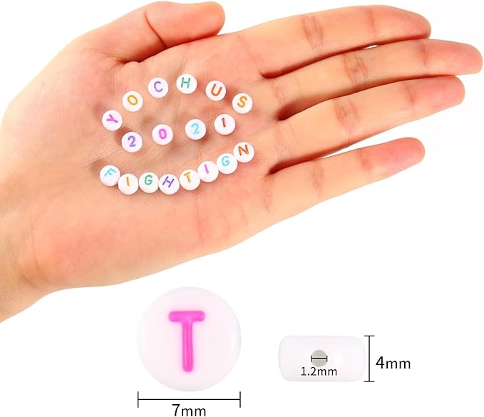 Yochus 1000pcs White Mixed Round Acrylic Letter Beads 4x7mm Colorful Alphabet Number Beads for Jewelry Making and DIY Bracelets