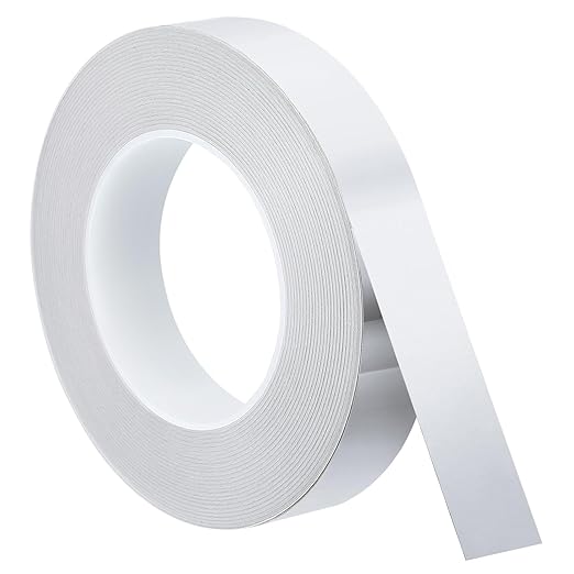 uxcell Metallic Tape, 0.98 in x 164 ft Self Adhesive Metalized Polyester Film Tape Waterproof Shiny Washi Tape for Walls Graphic Arts Gifts Wrapping Crafts Decoration, Gloss Silver